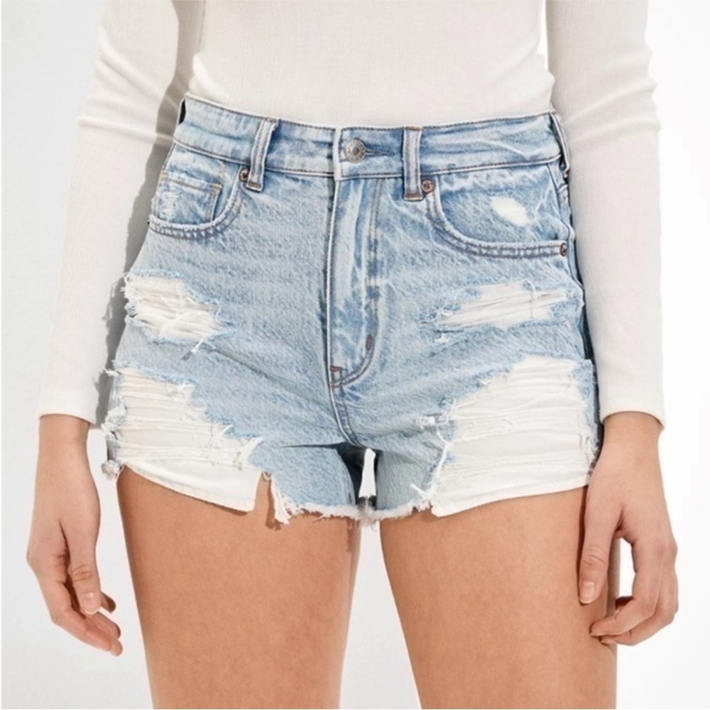 American Eagle Distressed Mom Shorts in Blue